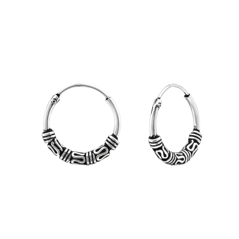 1.2 mm x 14 mm bali stílusú ezüst karika fülbevaló