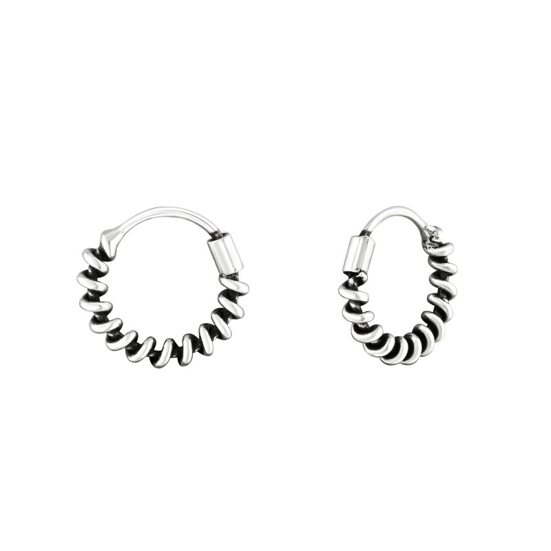 2 mm x 10 mm bali stílusú ezüst karika fülbevaló