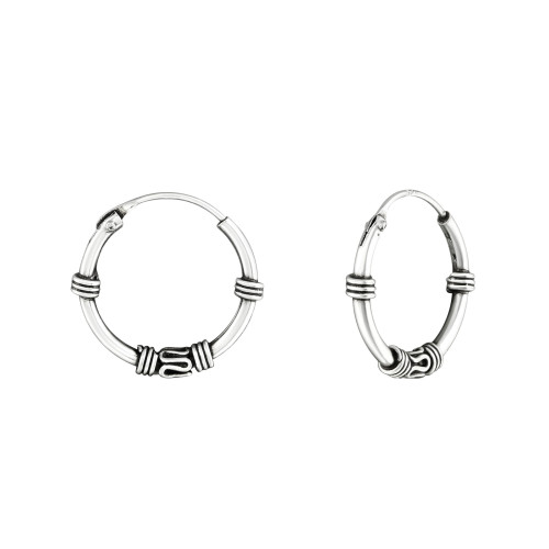 2 mm x 14 mm bali stílusú ezüst karika fülbevaló