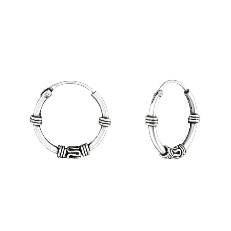 2 mm x 14 mm bali stílusú ezüst karika fülbevaló