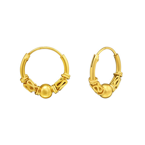 1.2 mm x 12 mm 24k aranyozott bali stílusú ezüst karika fülbevaló