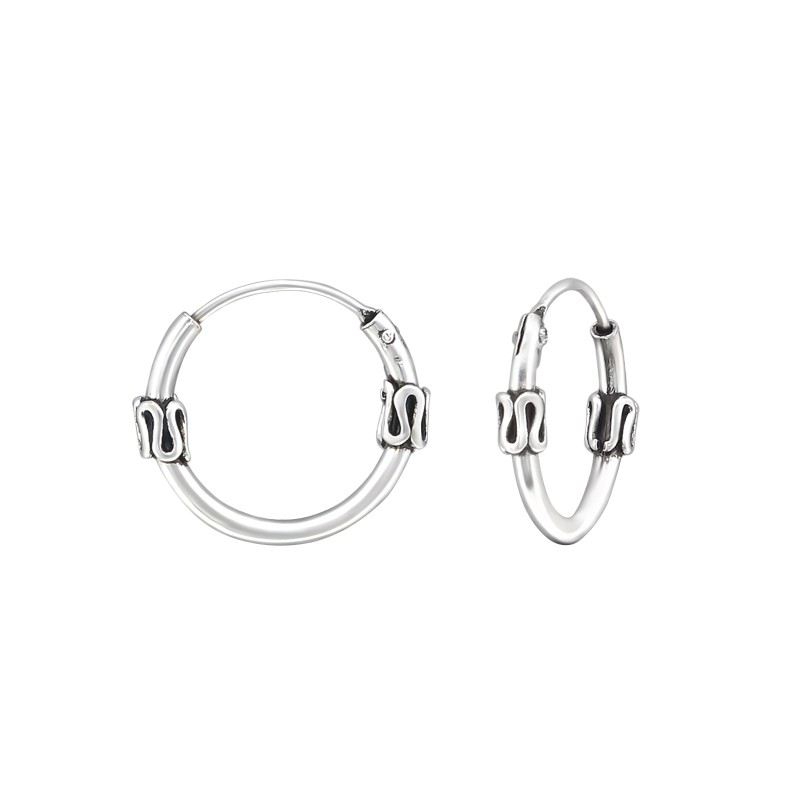 1.2 mm x 12 mm bali stílusú ezüst karika fülbevaló, egyszerű
