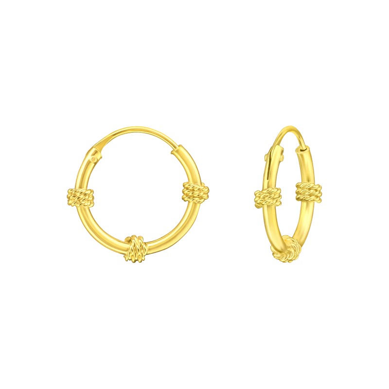 1.2 mm x 12 mm 24k aranyozott bali stílusú ezüst karika fülbevaló
