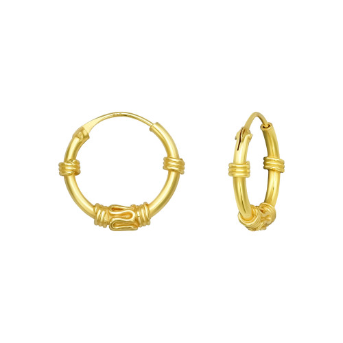 1.2 mm x 12 mm 24k aranyozott bali stílusú karika fülbevaló 925 ezüst