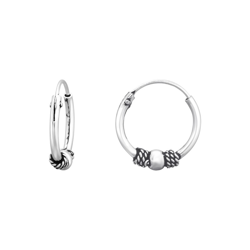 1.2 mm x 12 mm bali stílusú karika fülbevaló 925 ezüst