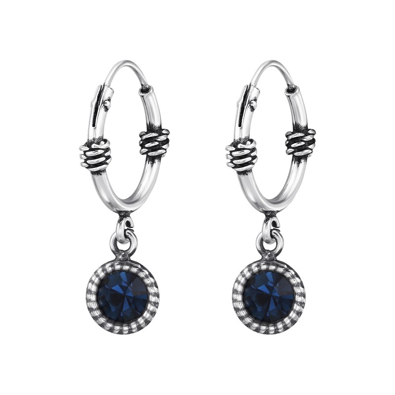 1.2 mm x 12 mm fekete bali stílusú karika fülbevaló 925 ezüst