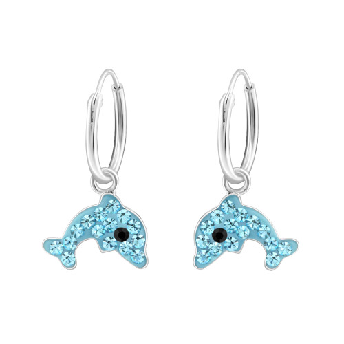 Kék delfines kristály ezüst gyerek karikafülbevaló