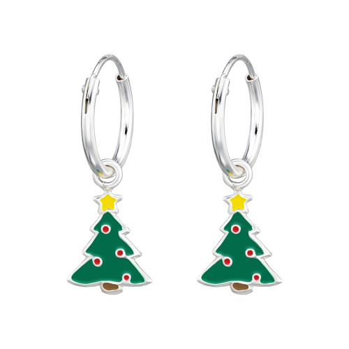 Karácsonyfa medálos gyermek ezüst karika fülbevaló