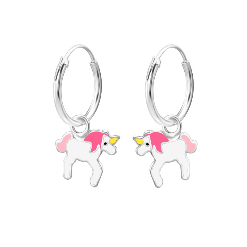Fehér pink egyszarvú medálos gyermek ezüst karika fülbevaló - A4S28052