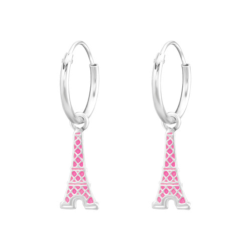 Rózsaszín Eiffel torony Párizs gyermek ezüst karika fülbevaló