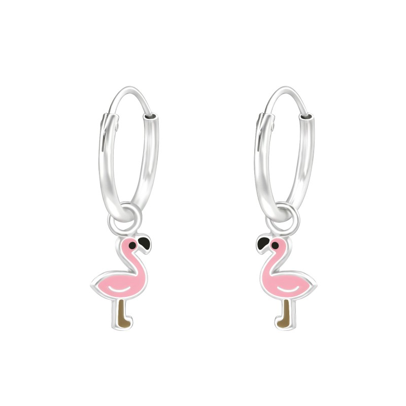 Rózsaszín Flamingó gyermek ezüst karika fülbevaló - A4S36981