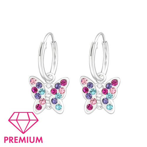 Színes kristály pérmium pillangós gyermek ezüst karika fülbevaló