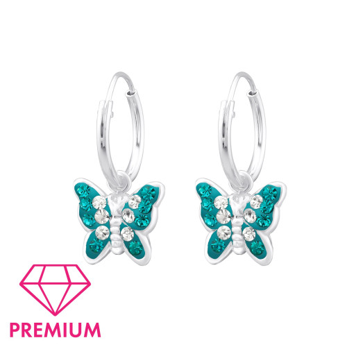 Zöld kristály prémium lepkés gyermek ezüst karika fülbevaló