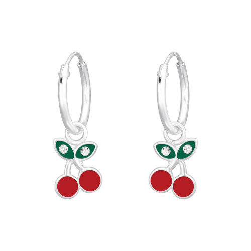 Cseresznyés gyermek ezüst karika fülbevaló