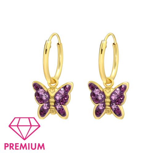 24k aranyozott prémium pillangó kristály gyermek ezüst karika fülbevaló