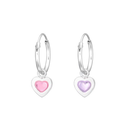 Lila és rózsaszín szív gyermek ezüst karika fülbevaló