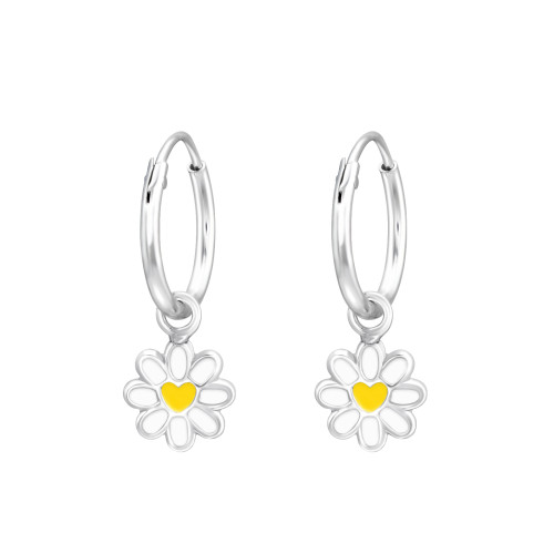 Virágos fehér gyermek ezüst karika fülbevaló