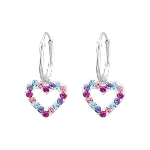 Színes szíves karika kristály ezüst fülbevaló