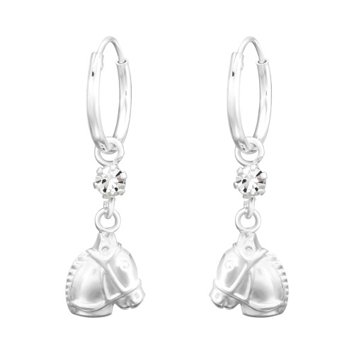 Karika lófejes fehér köves ezüst karikafülbevaló