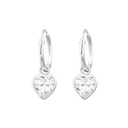 Szíves cirkónia köves karika fülbevaló, 925 ezüst
