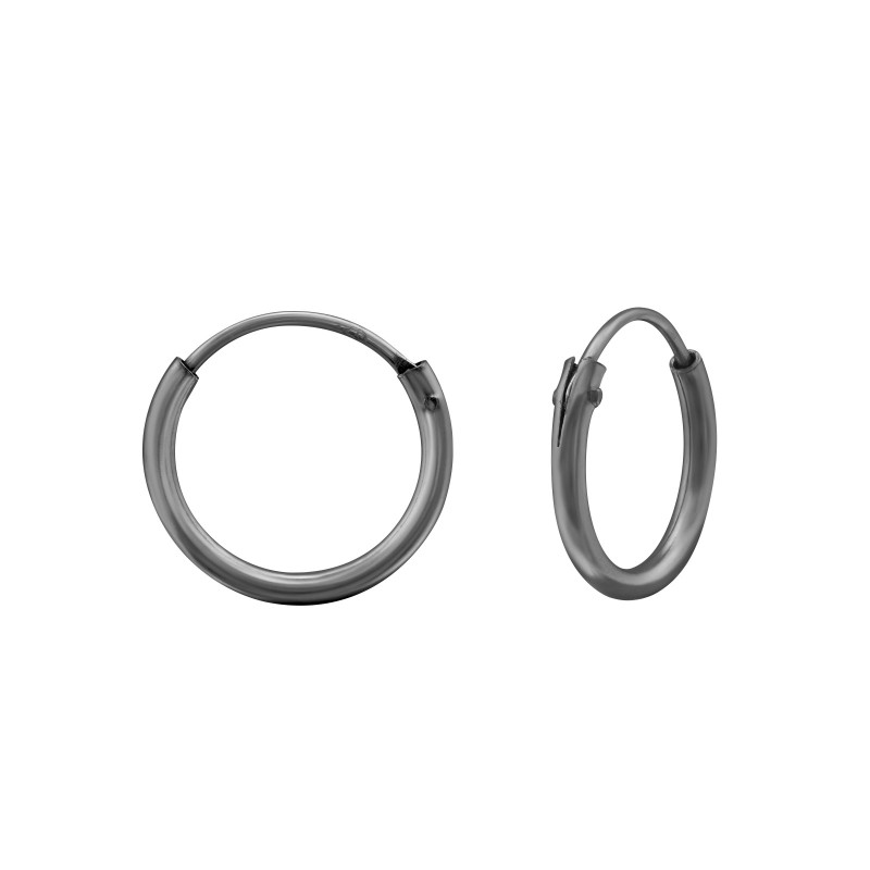 1.2 mm x 12 mm ruténium bevonatos karika fülbevaló, 925 ezüst