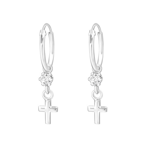 Kereszt kristályos karika fülbevaló, 925 ezüst