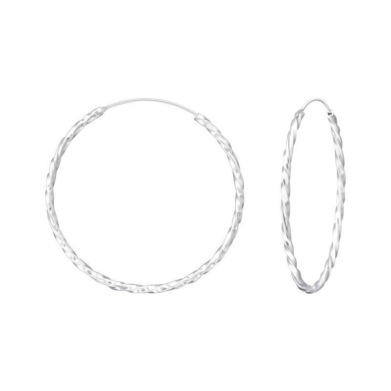 1.7 mm x 30 mm csavart közepes méretű karika fülbevaló, 925 ezüst