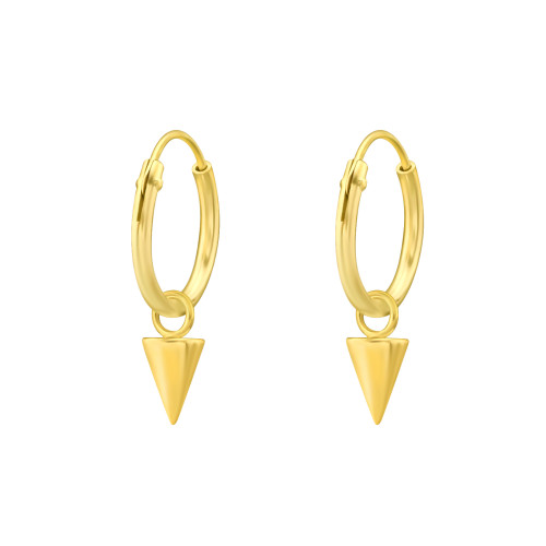 24k aranyozott háromszög 3d kúp karika fülbevaló, 925 ezüst