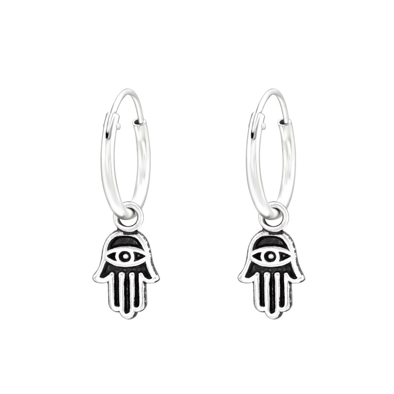 Hamsa oxidált karika fülbevaló, 925 ezüst Hamsa oxidált karika fülbevaló, 925 ezüst