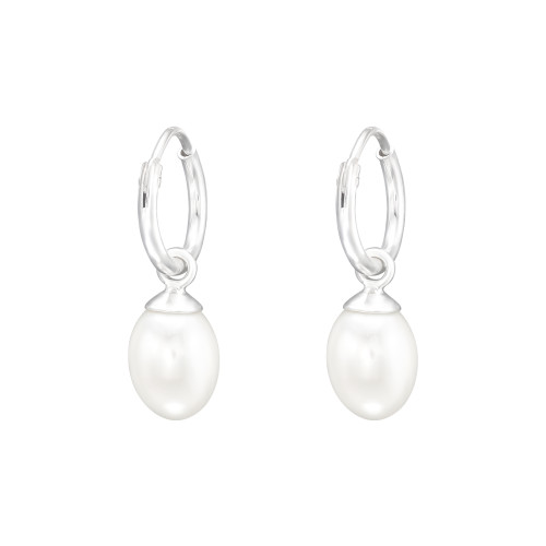 1.2 mm x 10 mm gyöngyös csepp formájú karika fülbevaló, 925 ezüst