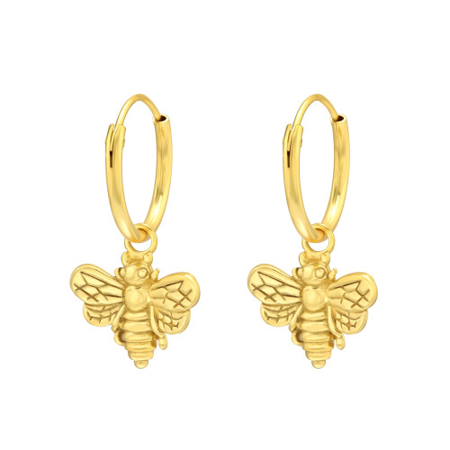 24k aranyozott méhecske karika fülbevaló, 925 ezüst