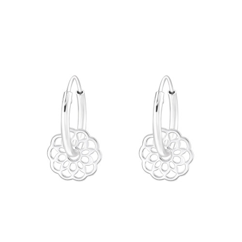 Kerek virágos karika fülbevaló, 925 ezüst