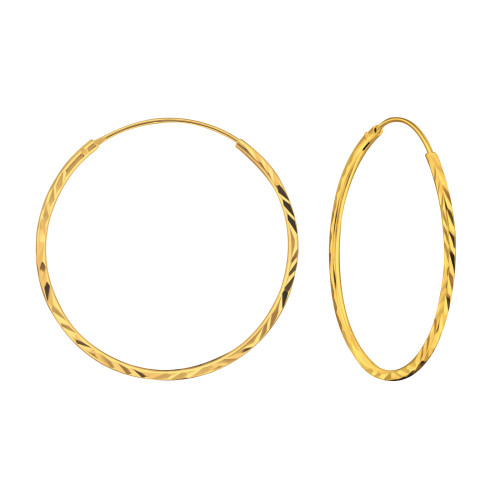 1.2 mm x 30 mm rovátkás 24k rózsa aranyozott karika fülbevaló, 925 ezüst
