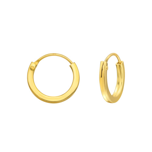 1.5 mm x 12 mm szögletes 24k aranyozott kicsi karika fülbevaló, 925 ezüst