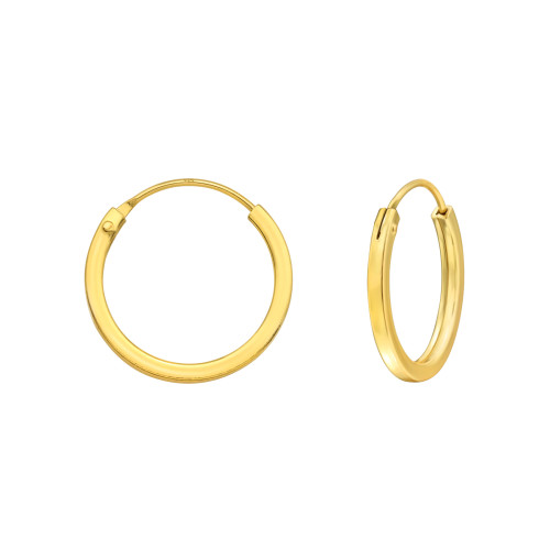 1.5 mm x 16 mm szögletes 24k aranyozott kicsi karika fülbevaló, 925 ezüst