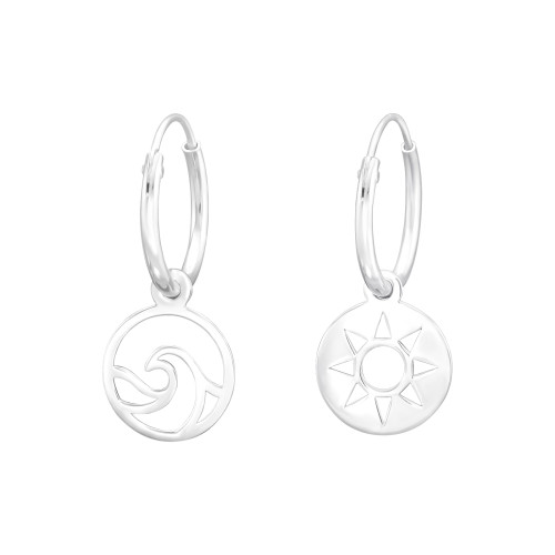 Nap és Hullám kerek karika fülbevaló, 925 ezüst