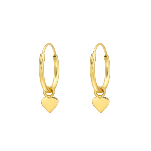 24k aranyozott szív karika fülbevaló, 925 ezüst