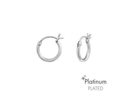 1.2 mm x 10 mm ródium bevonatos kicsi karika fülbevaló, 925 ezüst