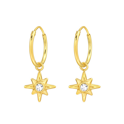 Csillag 24k aranyozott karika fülbevaló, 925 ezüst