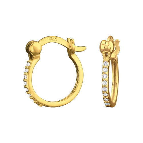 Cirkónia köves francia záras 24k aranyozott karika fülbevaló 925 ezüst