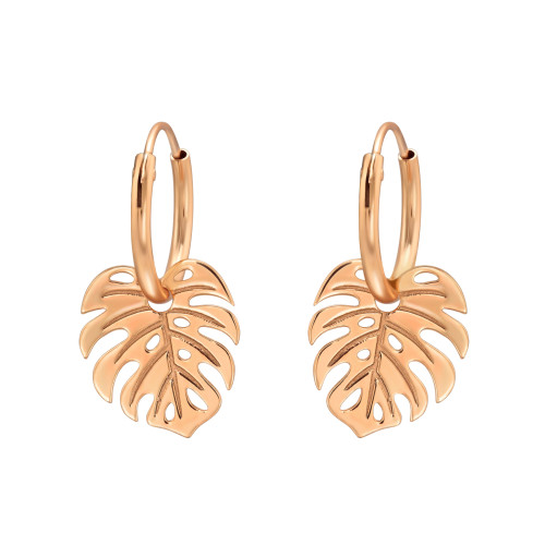 Levél rózsa arany karika fülbevaló 925 ezüst