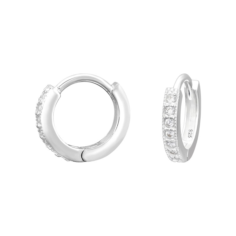 Huggies karika fülbevaló, ezüst, cirkónia köves, 2.5 mm x 12 mm, mintás