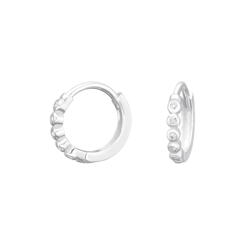 Huggies karika fülbevaló, ezüst, cirkónia köves, 2 mm x 12 mm, mintás