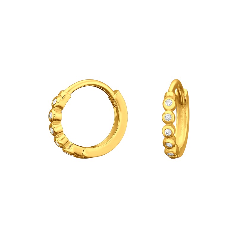 Huggies karika fülbevaló, 24k aranyozott, ezüst, cirkónia köves, 2 mm x 12 mm, mintás