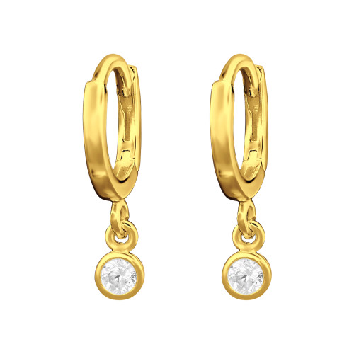 Huggies karika fülbevaló, 24k aranyozott, ezüst, cirkónia köves, 1.3 mm x 10 mm, mintás