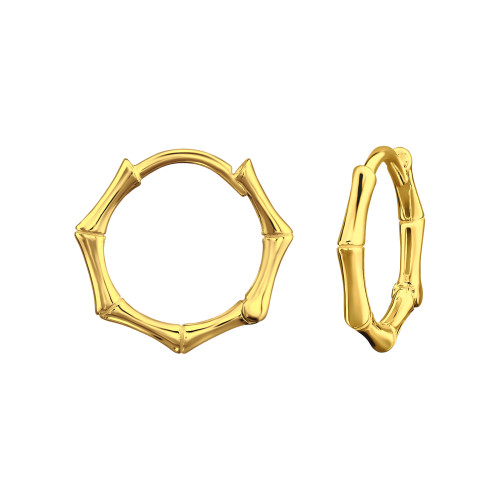 Szögletes Huggies karika fülbevaló, 24k aranyozott, ezüst