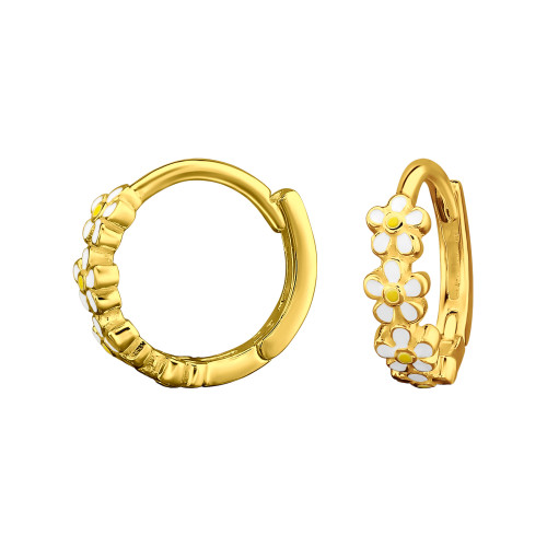 Virágos Huggies karika fülbevaló, 24k aranyozott, ezüst