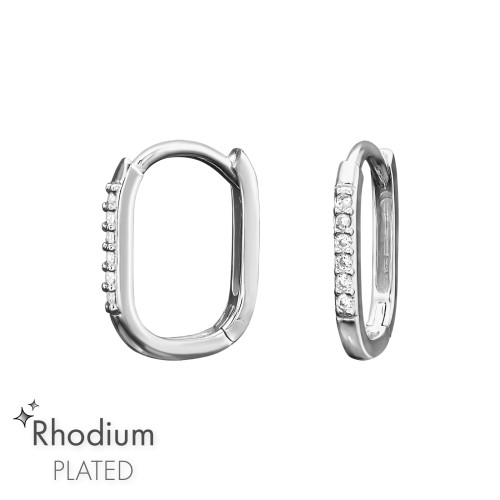 Huggies karika fülbevaló, ezüst, cirkónia köves, 1.5 mm x 13 mm, köves
