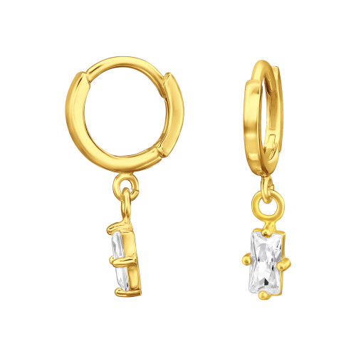 Huggies karika fülbevaló, 24k aranyozott, ezüst, cirkónia köves, 1.3 mm x 9.6 mm, csavart