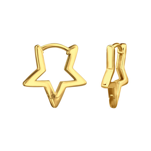 Csillag forma Huggies karika fülbevaló, 24k aranyozott, ezüst